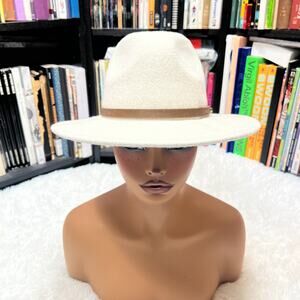 FREE PEOPLE WOMENS WYTHE FEDORA 100% WOOL IVORY HAT W/ LEATHER BAND